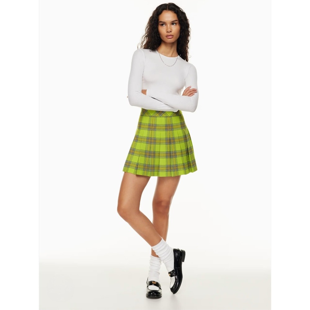 NWT Aritzia Sunday Best Preppy Plaid Micro Pleated Mini Skirt Olive Sz 4